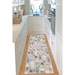 Makinede Yıkanabilir Leke Tutmaz  gri Pvc Deri Kaymaz Taban Bitki Mutfak Halısı 281-00 160x230 cm