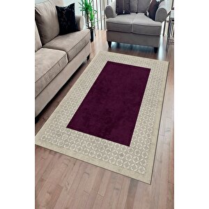 Makinede Yıkanabilir Leke Tutmaz  bej-mürdüm Pvc Deri Kaymaz Taban Modern Salon Saçaksız Halı B1326-2 200x300 cm