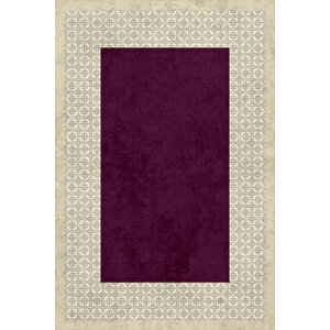 Makinede Yıkanabilir Leke Tutmaz  bej-mürdüm Pvc Deri Kaymaz Taban Modern Salon Saçaksız Halı B1326-2 80x300 cm