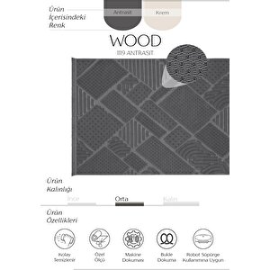 Wood 1119 Antrasit Halı Yolluk Salon Halısı Antre Hol Koridor Halısı Bukle Makine Halısı 100x300 cm