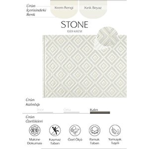 Stone 1089 Krem Kaymaz Taban Koridor Halısı Kesme Yolluk Mutfak Halısı Modern Salon Halısı 80x400 cm