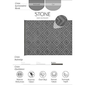 Stone 1089 Antrasit Kaymaz Taban Koridor Halı Kesme Yolluk Mutfak Halı Modern Salon Halısı 120x250 cm