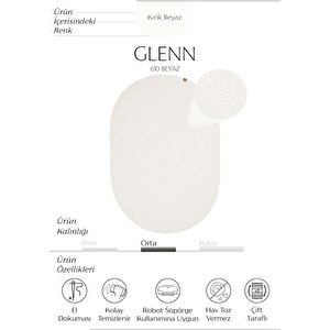 Glenn 610 Beyaz Banyo Halısı Antre Hol Halısı Hasır Dokulu Oval Banyo Paspas Mutfak Halısı 100x150 cm
