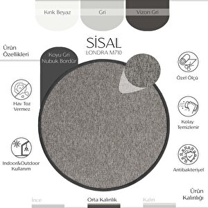 Londra M710 Hav Toz Vermez Kolay Temizlenen Hasır Doku Ince Düğüm Yuvarlak Ithal 120x120 cm