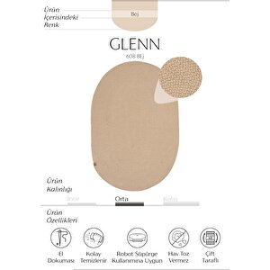 Glenn 608 Bej Banyo Halısı Antre Hol Halısı Hasır Dokulu Oval Banyo Paspası Mutfak Halısı 150x230 cm