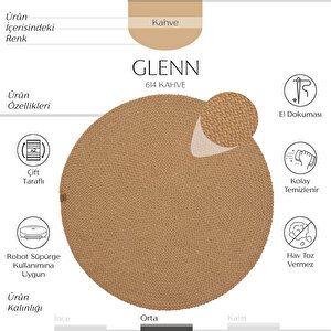 Glenn 614 Kahve Banyo Halısı Yuvarlak Hol Halısı Hasır Dokulu Banyo Paspası Mutfak Halısı 80x80 cm