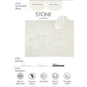 Stone 1090 Krem Kaymaz Taban Koridor Halısı Kesme Yolluk Mutfak Halısı Modern Salon Halısı 120x180 cm