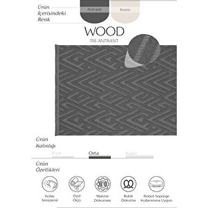 Wood 1118 Antrasit Halı Yolluk Bukle Salon Halısı Koridor Halısı Kabartmalı Makine Halısı 80x450 cm