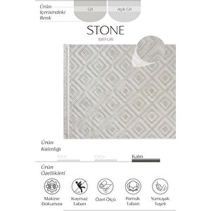 Stone 1089 Gri Kaymaz Taban Koridor Halısı Kesme Yolluk Mutfak Halısı Modern Salon Halısı 80x300 cm