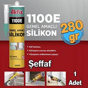 Genel Amaçlı Silikon Yapıştırma Sızıntı Önleyici Dolgu Silikonu 280 Gr 1 Adet Akfix 1100e Şeffaf