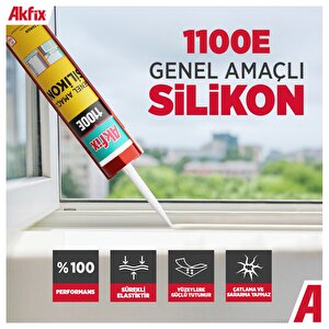 Beyaz Genel Amaçlı Silikon Yapıştırma Sızıntı Önleyici Dolgu Silikonu Akfix 1100e 280 Gr 1 Adet