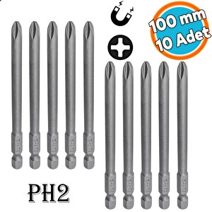 Mıknatıslı Yıldız Ph2 Bits Uç 100 Mm 10'lu Set Kutulu Manyetik 1/4" Matkap Ucu Vidalama 10cm Uzunluk