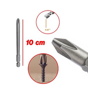 Mıknatıslı Yıldız Ph2 Bits Uç 100 Mm 10'lu Set Kutulu Manyetik 1/4" Matkap Ucu Vidalama 10cm Uzunluk
