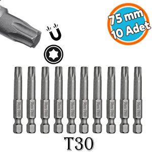 Bits Uç Mıknatıslı Torx T30 75 Mm 10'lu Set Kutulu Manyetik 1/4" Matkap Ucu Tork 7.5 Cm Uzunluk