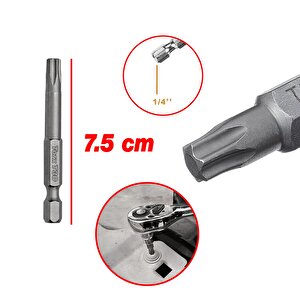 Bits Uç Mıknatıslı Torx T30 75 Mm 10'lu Set Kutulu Manyetik 1/4" Matkap Ucu Tork 7.5 Cm Uzunluk