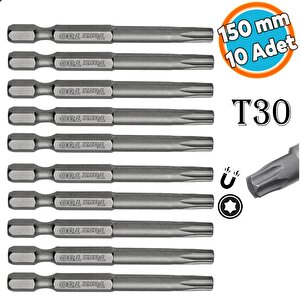 Bits Uç Mıknatıslı Torx T30 150 Mm 10'lu Set Kutulu Manyetik 1/4" Matkap Ucu Tork 15 Cm Uzunluk