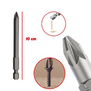 Mıknatıslı Pozidriv Bits Uç Pz2 100 Mm 10'lu Set Kutulu Manyetik 1/4" Matkap Ucu Vidalama 10 Cm