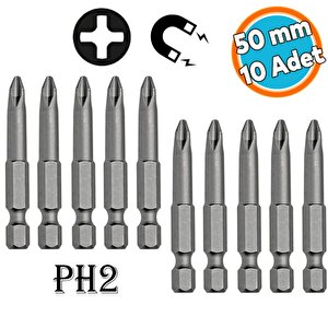 Mıknatıslı Yıldız Ph2 Bits Uç 50 Mm 10'lu Set Kutulu Manyetik 1/4" Matkap Ucu Vidalama 5 Cm Uzunluk
