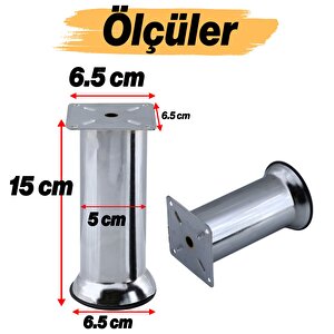 Mobilya Ayak Krom Baza Koltuk Kanepe Yatak Çekyat Destek Ayağı 15 Cm Metal Yükseltici Ayaklar 4 Adet