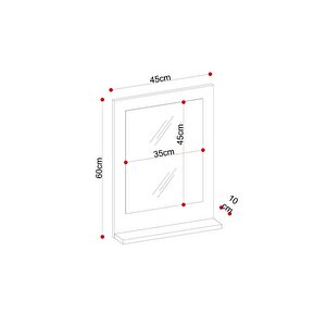 Safir Banyo Aynası, Dresuar,60x45 Beyaz Raflı Banyo Aynası