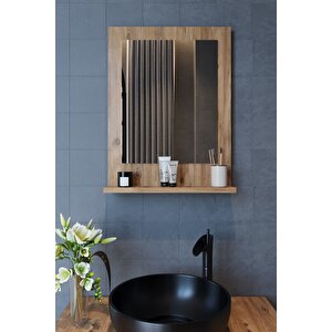 Safir Banyo Aynası, Dresuar,60x45 Atlantik Çam Raflı Banyo Aynası