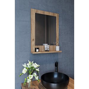 Safir Banyo Aynası, Dresuar,60x45 Atlantik Çam Raflı Banyo Aynası
