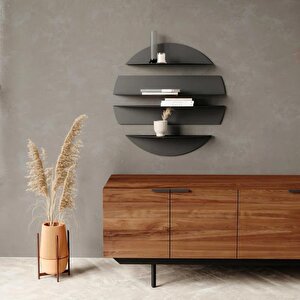 Yuvarlak Bölmeli 4 Parça Metal Mat Siyah Duvar Rafı Modern Dekoratif Metal Duvar Rafı, Daire 4'lü Siyah Dekoratif Antre Salon Otur