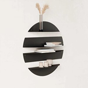 Yuvarlak Bölmeli 4 Parça Metal Mat Siyah Duvar Rafı Modern Dekoratif Metal Duvar Rafı, Daire 4'lü Siyah Dekoratif Antre Salon Otur