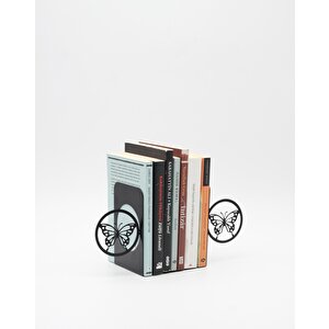 Kelebek Desenli Metal Kitap Desteği - Kitap Tutucu - Ev Ve Ofis Dekoratif Aksesuar (2 Li̇ Set)
