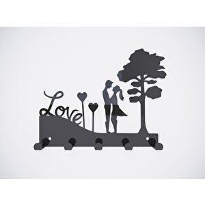 Love Siyah Metal Dekoratif Anahtar Askılığı - Pano Askılığı Love Yazılı Dekoratif Anahtarlık
