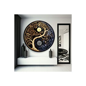 Hayat Ağacı Yuvarlak Cam Tablo | Hediyelik, Dekoratif, Ofis, Mutfak 80x80 cm
