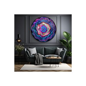 Soyut Neon Yuvarlak Cam Tablo | Hediyelik, Dekoratif, Ofis, Mutfak 80x80 cm
