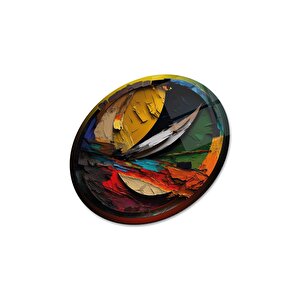 Renkli Soyut Yuvarlak Cam Tablo | Hediyelik, Dekoratif, Ofis, Mutfak 80x80 cm