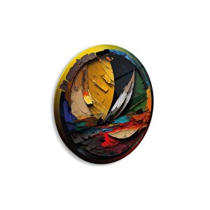 Renkli Soyut Yuvarlak Cam Tablo | Hediyelik, Dekoratif, Ofis, Mutfak 80x80 cm