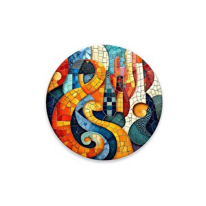 Soyut  Yuvarlak Cam Tablo | Hediyelik, Dekoratif, Ofis, Mutfak 80x80 cm