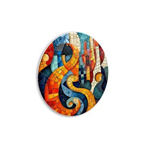 Soyut  Yuvarlak Cam Tablo | Hediyelik, Dekoratif, Ofis, Mutfak 80x80 cm