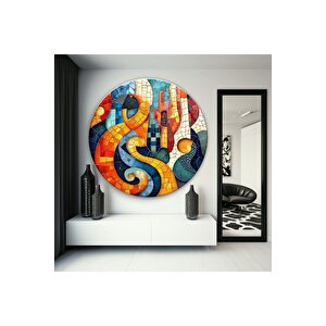 Soyut  Yuvarlak Cam Tablo | Hediyelik, Dekoratif, Ofis, Mutfak 80x80 cm