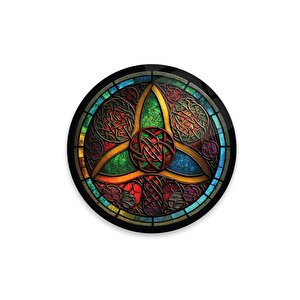 Soyut Vitray Yuvarlak Cam Tablo | Hediyelik, Dekoratif, Ofis, Mutfak 80x80 cm