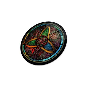 Soyut Vitray Yuvarlak Cam Tablo | Hediyelik, Dekoratif, Ofis, Mutfak 80x80 cm