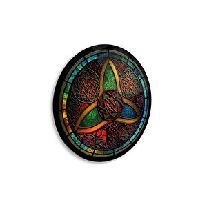 Soyut Vitray Yuvarlak Cam Tablo | Hediyelik, Dekoratif, Ofis, Mutfak 80x80 cm