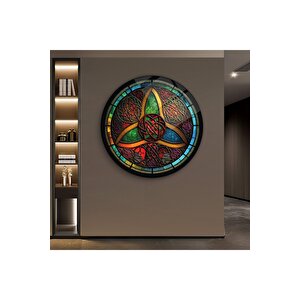 Soyut Vitray Yuvarlak Cam Tablo | Hediyelik, Dekoratif, Ofis, Mutfak