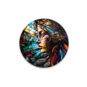 Kadın Vitray Yuvarlak Cam Tablo | Hediyelik, Dekoratif, Ofis, Mutfak 80x80 cm