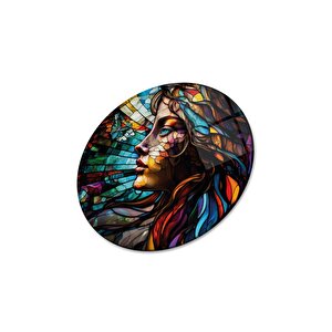 Kadın Vitray Yuvarlak Cam Tablo | Hediyelik, Dekoratif, Ofis, Mutfak 80x80 cm