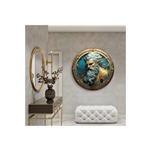 Zeus Heykeli Yuvarlak Cam Tablo | Hediyelik, Dekoratif, Ofis, Mutfak 80x80 cm