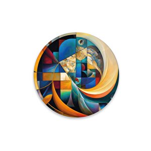 Renkli Soyut Yuvarlak Cam Tablo | Hediyelik, Dekoratif, Ofis, Mutfak 80x80 cm