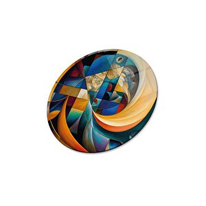 Renkli Soyut Yuvarlak Cam Tablo | Hediyelik, Dekoratif, Ofis, Mutfak 80x80 cm