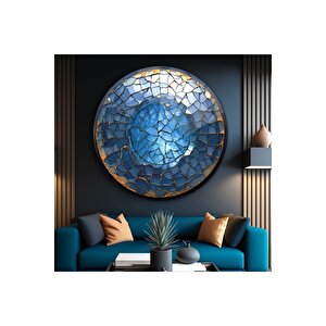 Soyut Mavi Yuvarlak Cam Tablo | Hediyelik, Dekoratif, Ofis, Mutfak 80x80 cm