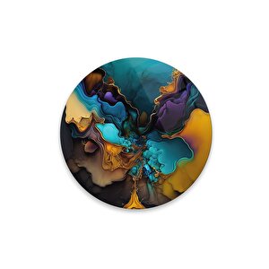 Renkli Soyut Yuvarlak Cam Tablo | Hediyelik, Dekoratif, Ofis, Mutfak 80x80 cm