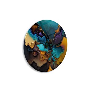 Renkli Soyut Yuvarlak Cam Tablo | Hediyelik, Dekoratif, Ofis, Mutfak 80x80 cm