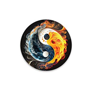 Ying Yang Yuvarlak Cam Tablo | Hediyelik, Dekoratif, Ofis, Mutfak 80x80 cm